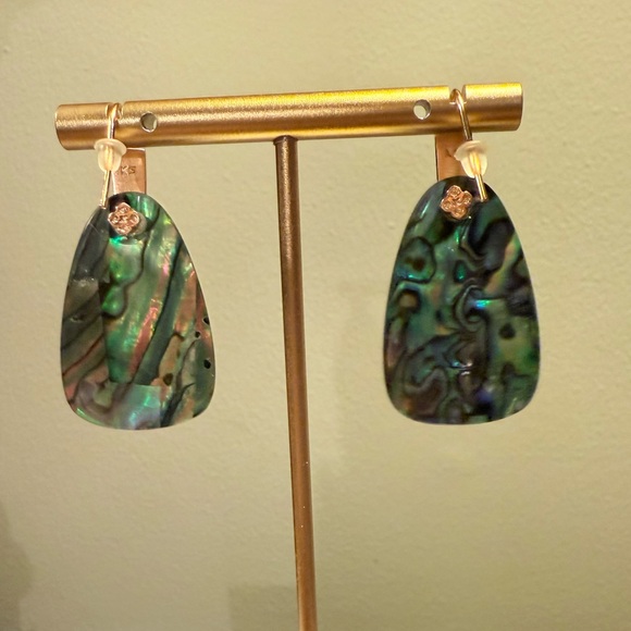 Kendra Scott Marty Iridescent Abalone Teal 14K Gold Plated Drop Earrings - Picture 7 of 9